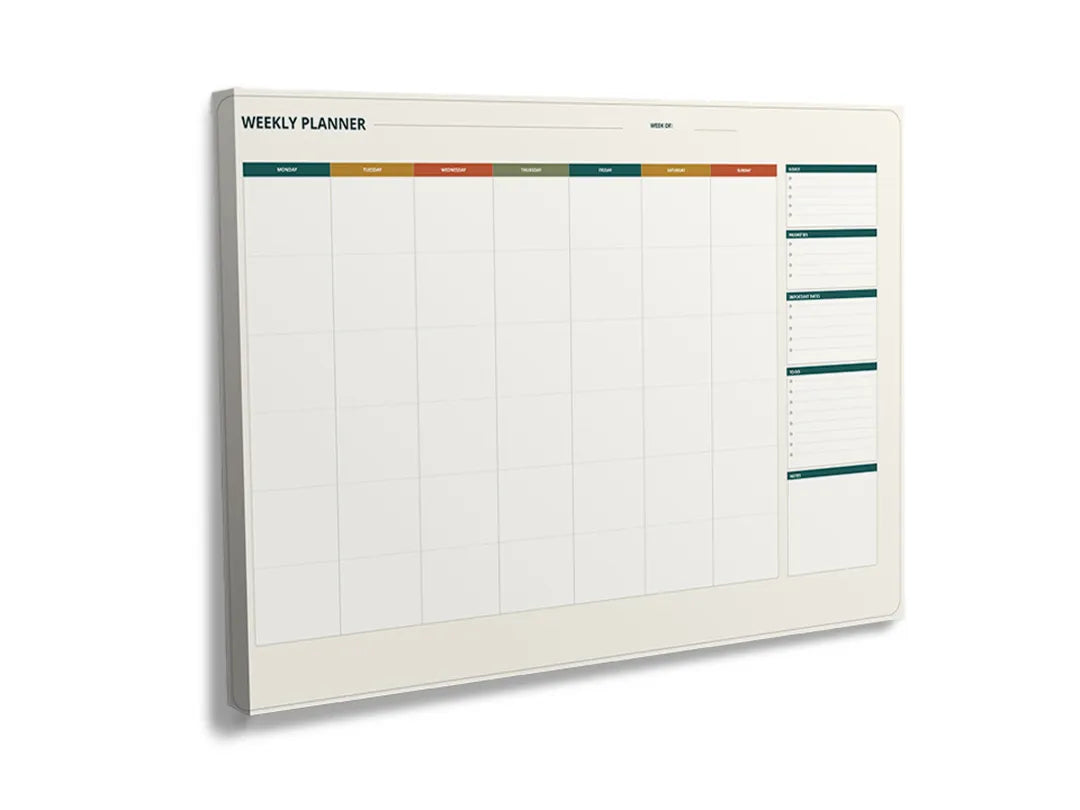 Kurkborden op canvas met jaarplanner met gekleurde maanden – formaat 120 × 80 cm