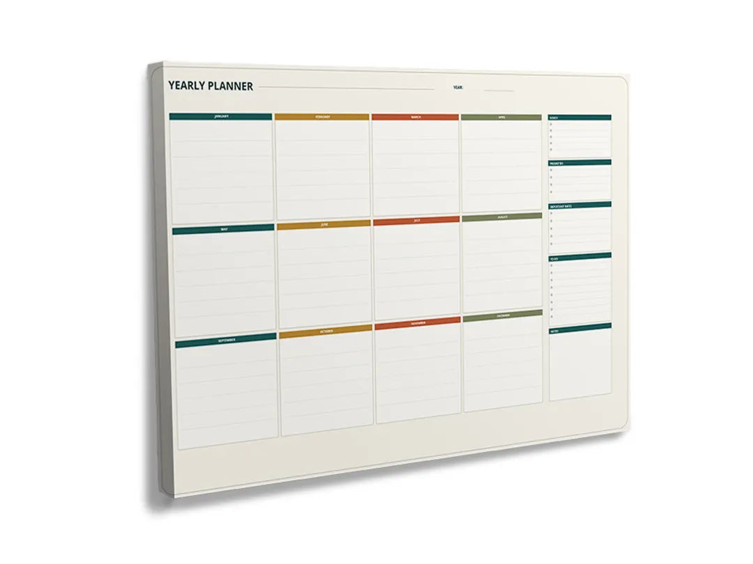 Kurkborden op canvas met jaarplanner met gekleurde horizontale balken – formaat 120 × 80 cm