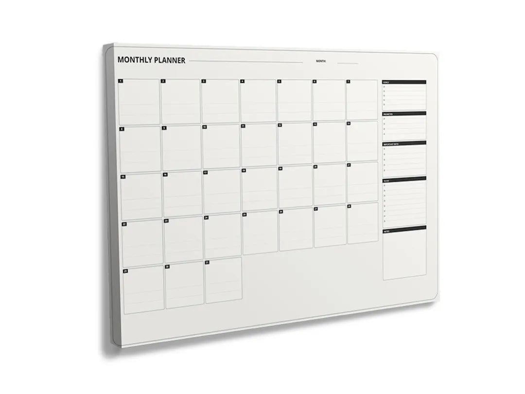 Kurkborden op canvas met maandplanner met donkere accenten – formaat 120 × 80 cm