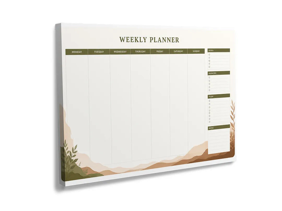 Kurkborden op canvas met weekplanner met botanische hoek – formaat 120 × 80 cm