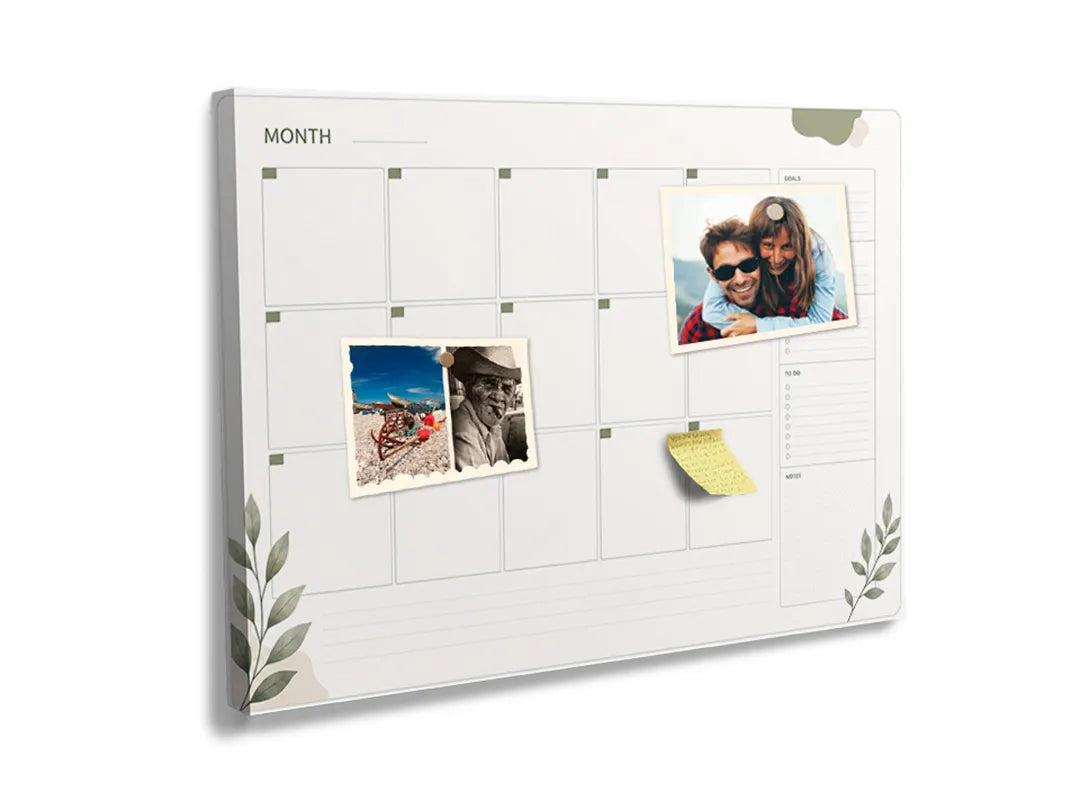 Kurkborden op canvas met minimalistische maandkalender – formaat 60 × 40 cm