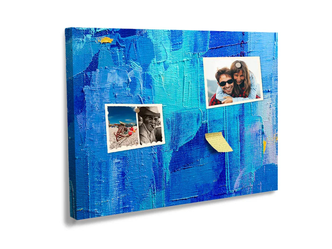 Kurkborden op canvas met abstract blauw schilderij – formaat 60 × 40 cm