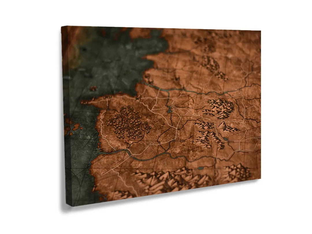 Kurkborden op canvas met bruine antieke landkaartstructuur – formaat 120 × 80 cm