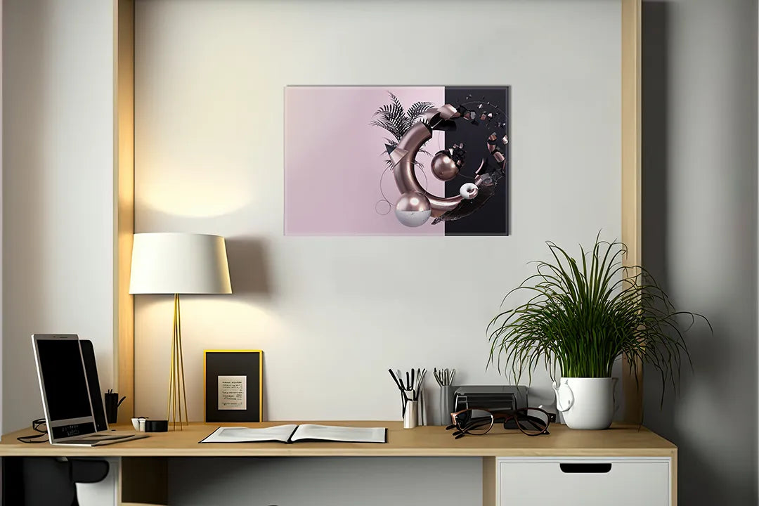 Kurkborden op canvas met abstracte 3d compositie in roze en zwart – formaat 140 × 100 cm