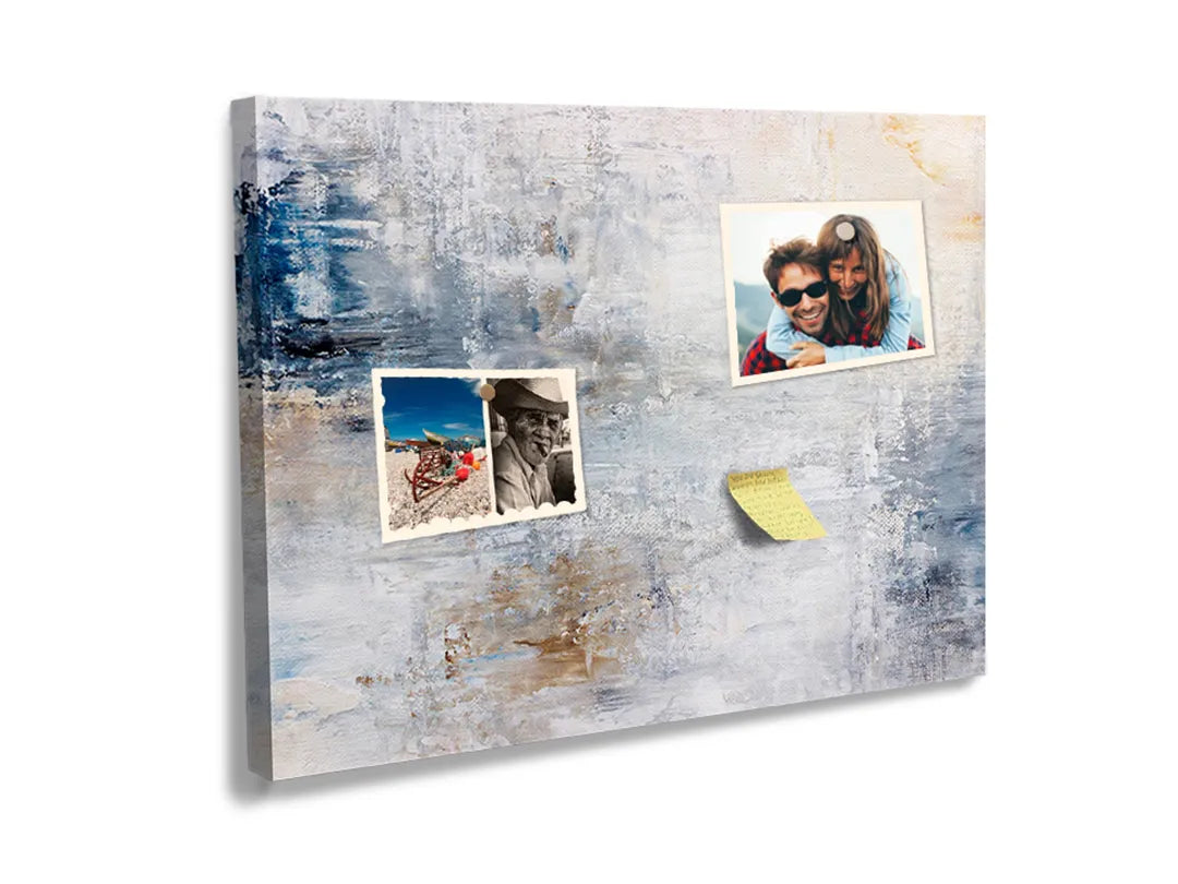 Kurkborden op canvas met licht abstract schilderij in blauw en beige – formaat 60 × 40 cm