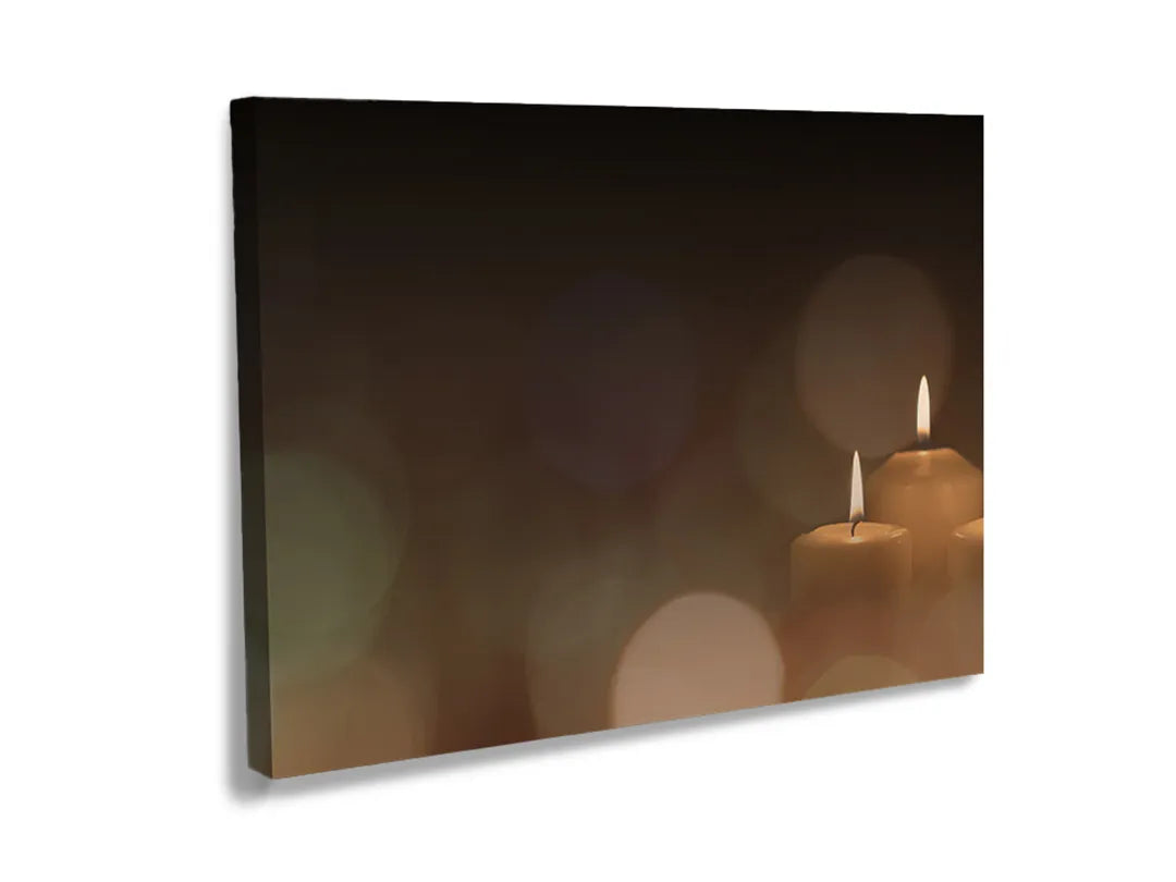 Kurkborden op canvas met kaarslicht met zachte bokeh – formaat 120 × 80 cm