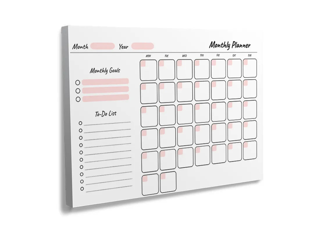 Kurkborden op canvas met minimalistische maandplanner – formaat 120 × 80 cm