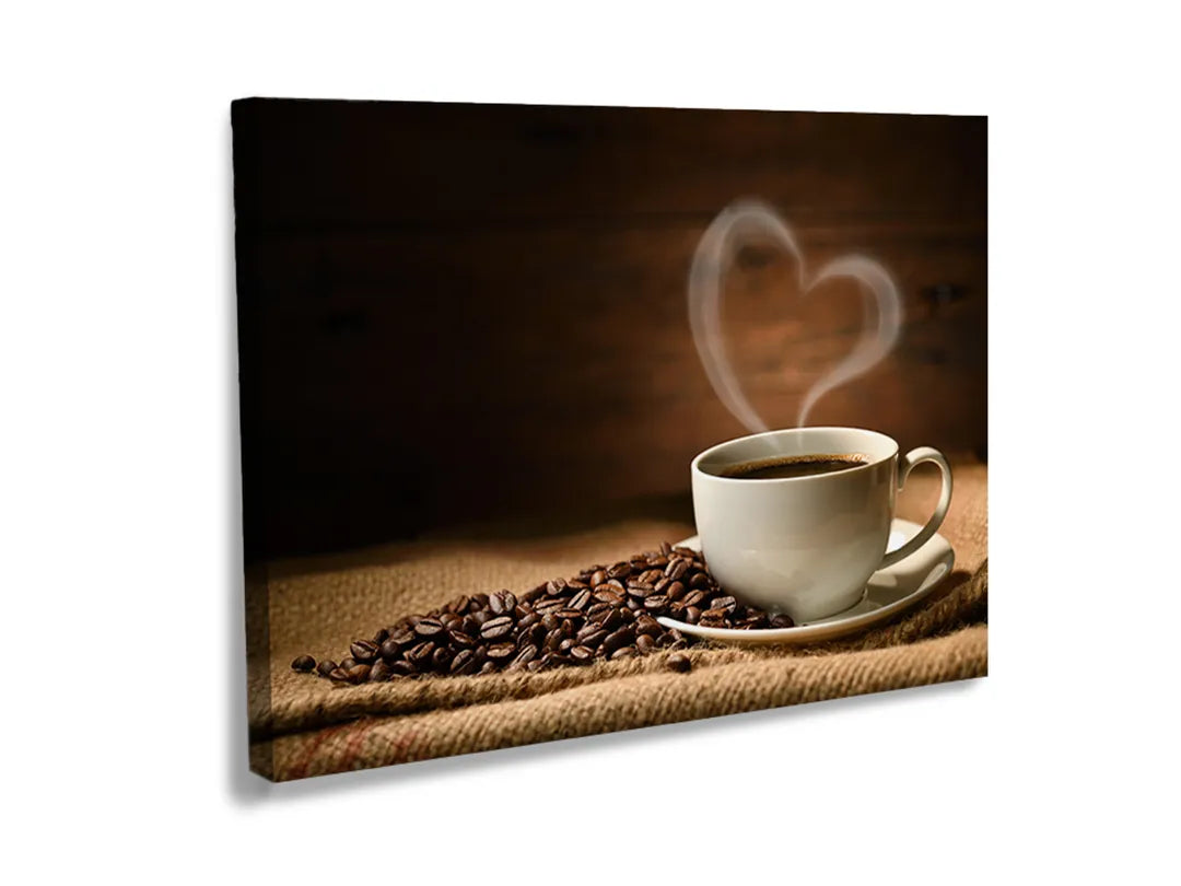 Kurkborden op canvas met warme koffie met koffiebonen – formaat 120 × 80 cm