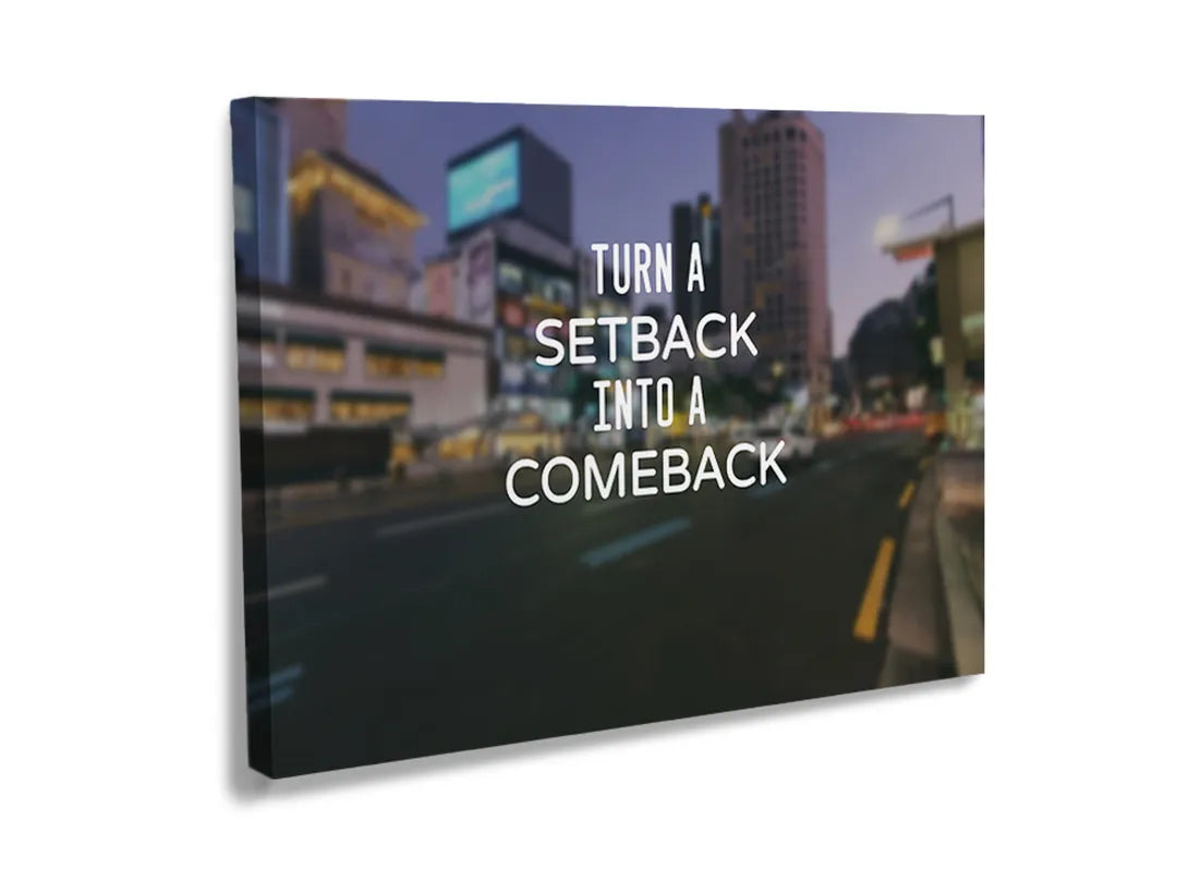 Kurkborden op canvas met motiverende quote over een comeback – formaat 120 × 80 cm