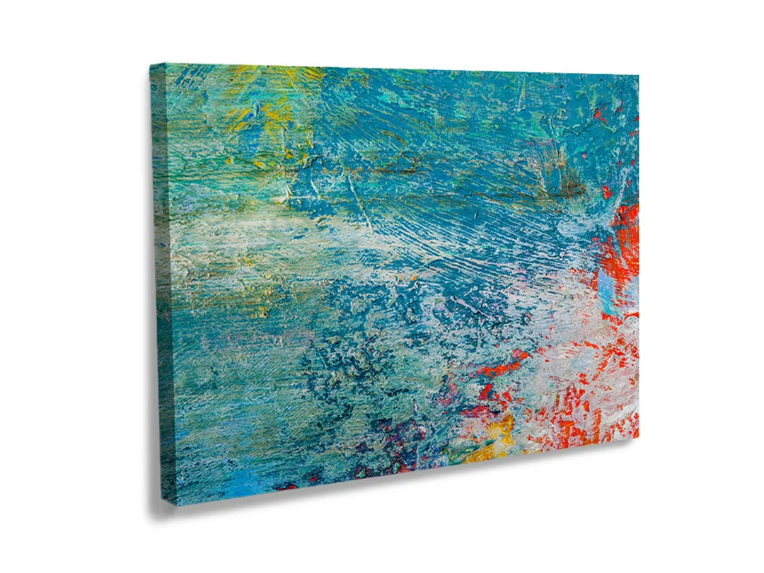 Kurkborden op canvas met abstract turquoise verfschilderij – formaat 120 × 80 cm