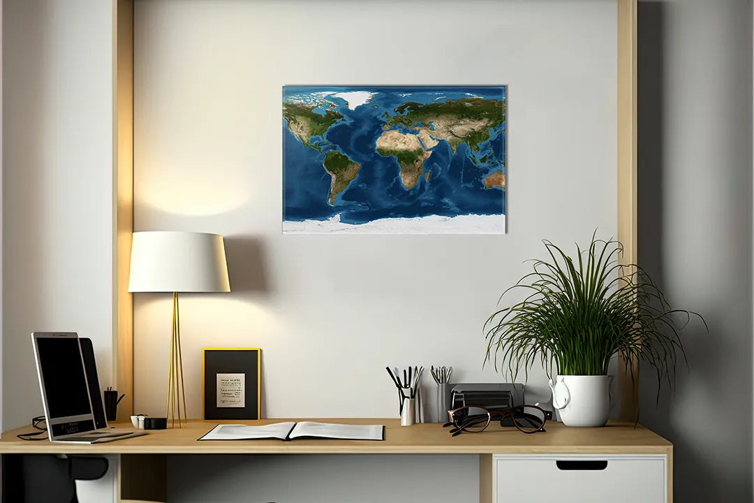 Kurkborden op canvas met natuurgetrouwe wereldkaart – formaat 140 × 100 cm