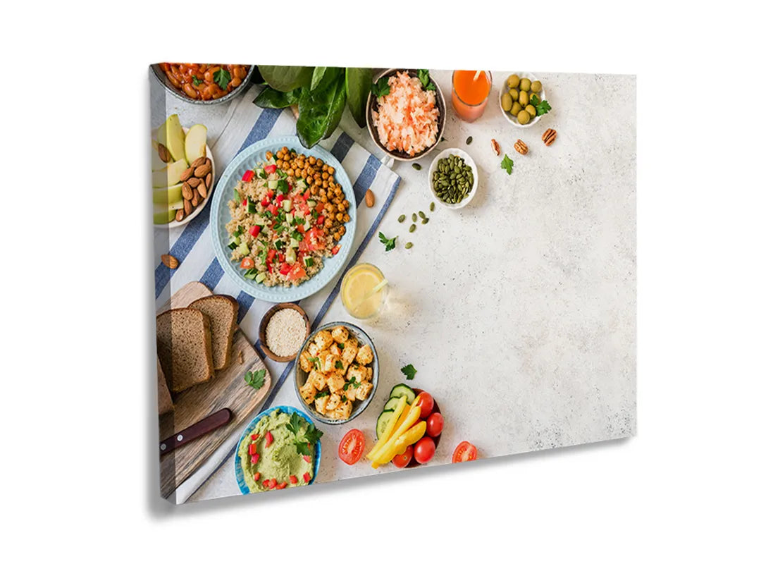 Kurkborden op canvas met gezonde gerechten en ingrediënten – formaat 120 × 80 cm