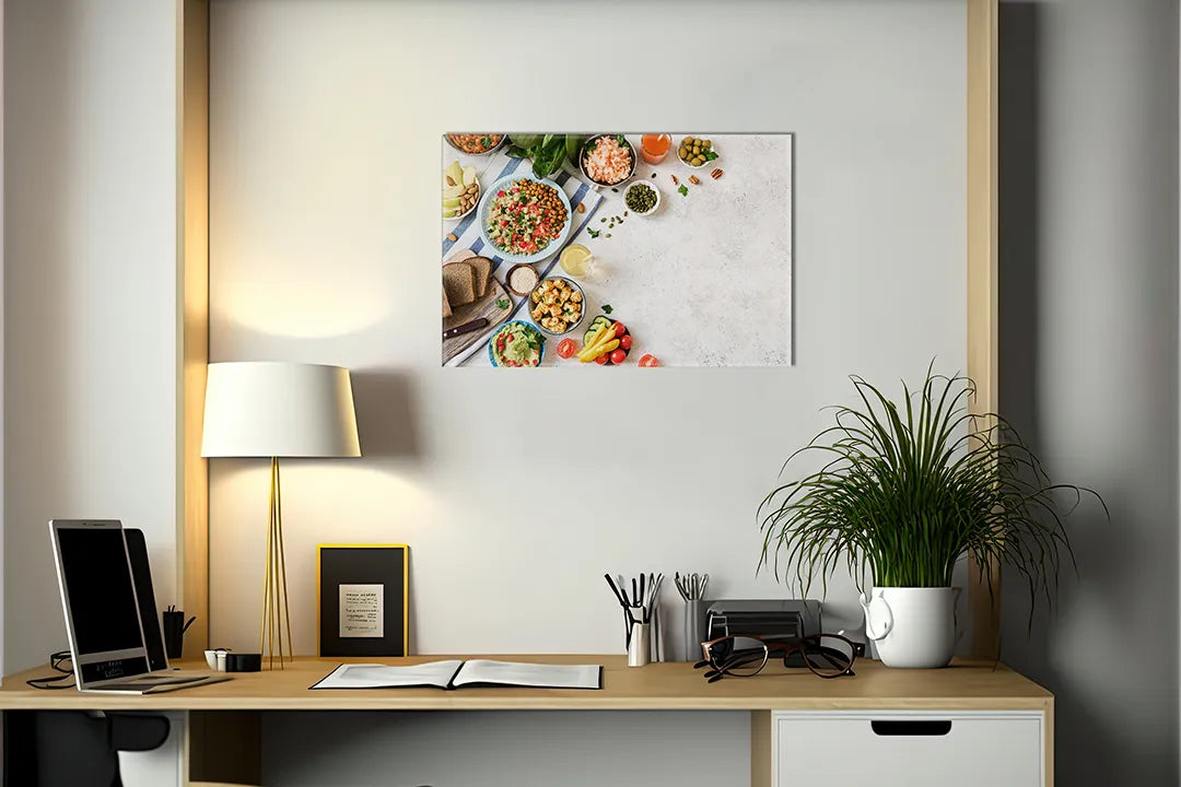 Kurkborden op canvas met gezonde gerechten en ingrediënten – formaat 140 × 100 cm