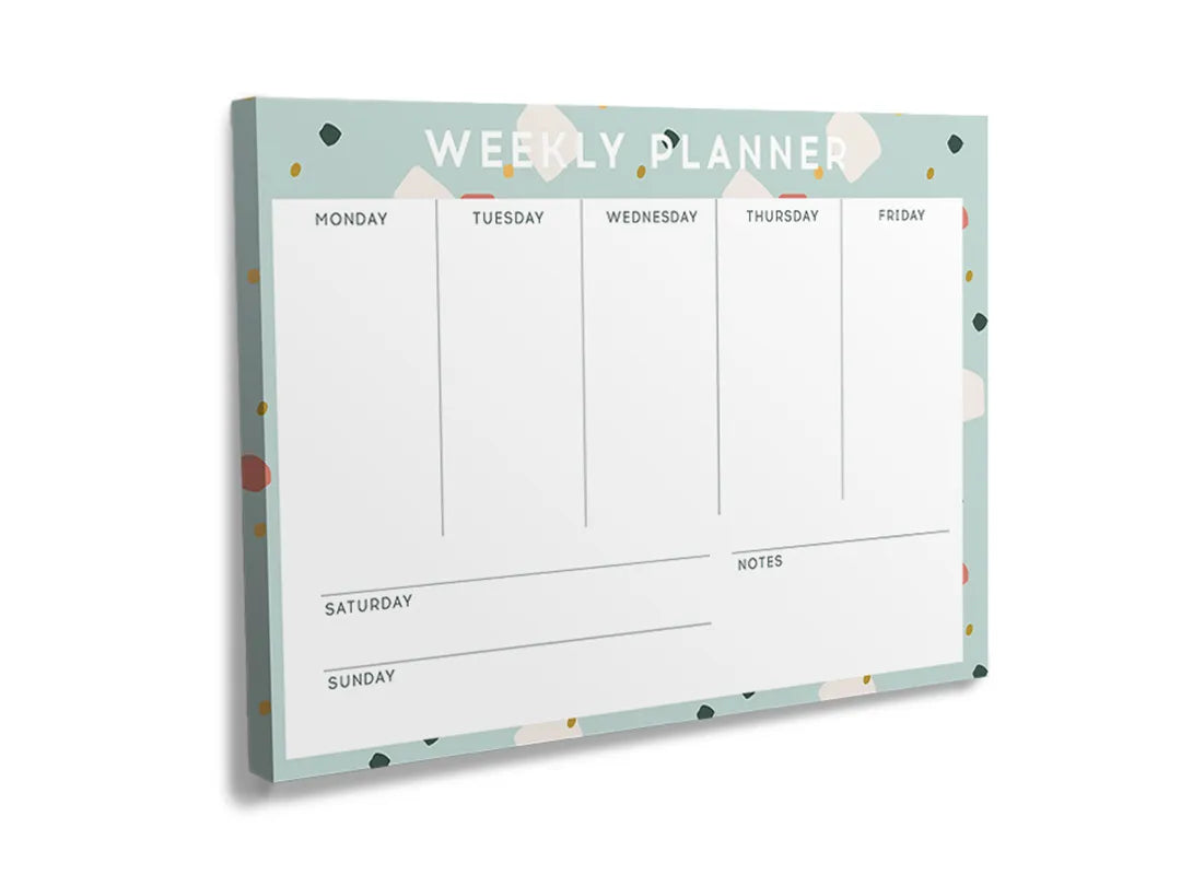 Kurkborden op canvas met groene weekplanner met stippen – formaat 120 × 80 cm