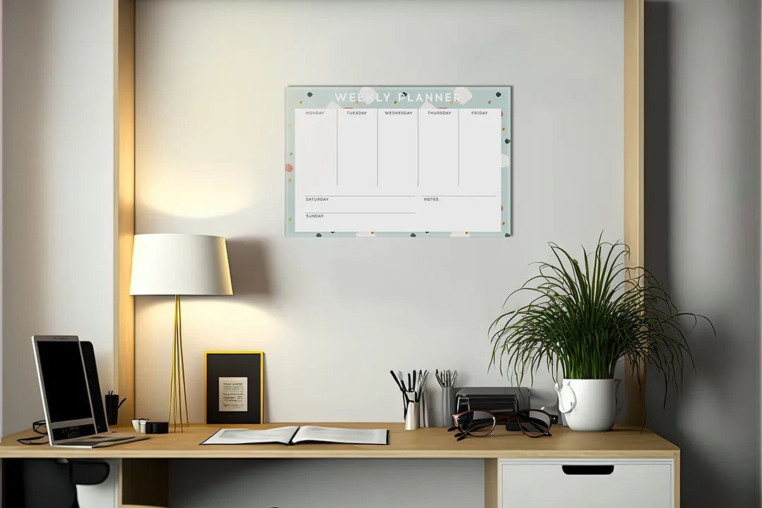 Kurkborden op canvas met groene weekplanner met stippen – formaat 140 × 100 cm