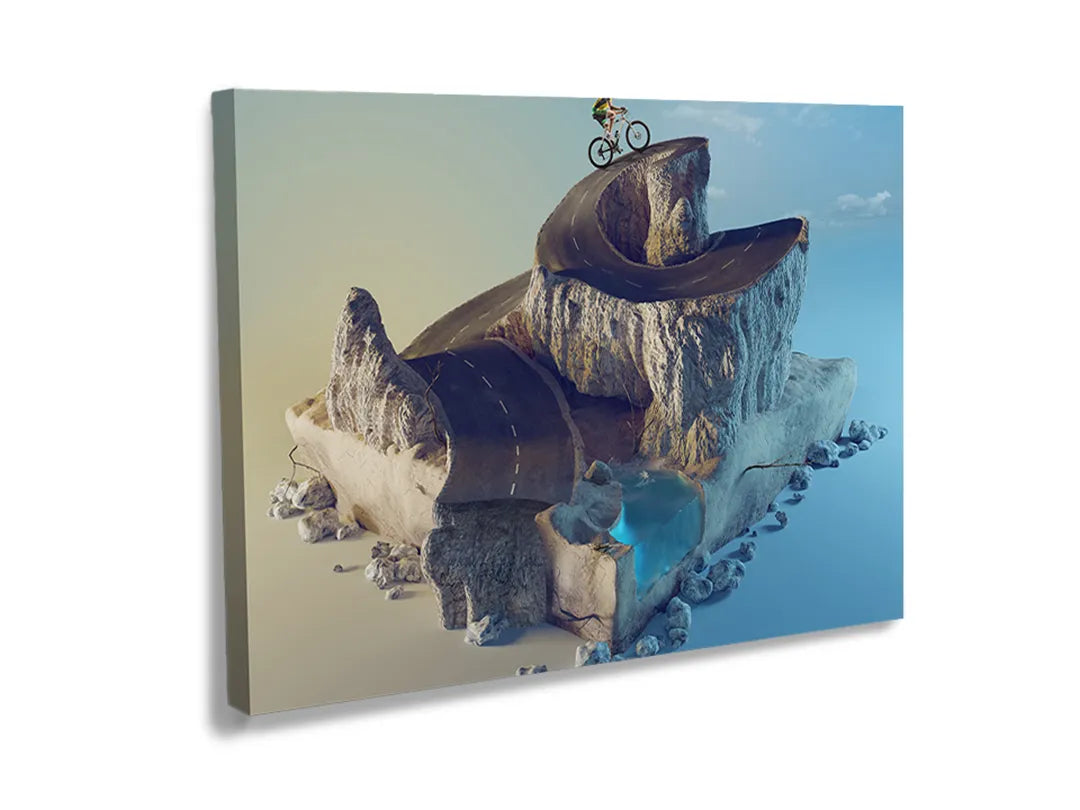 Kurkborden op canvas met surrealistische walvis met miniatuurlandschap – formaat 120 × 80 cm
