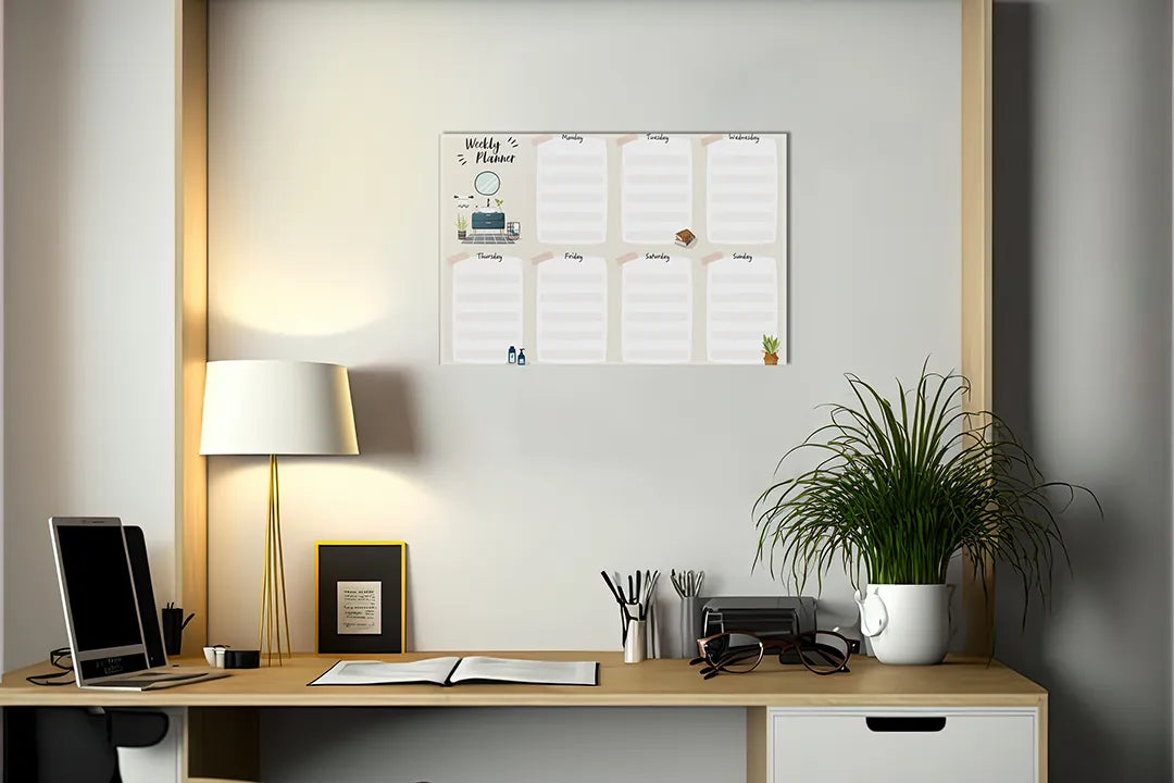 Kurkborden op canvas met weekplanner met schoolthema – formaat 140 × 100 cm