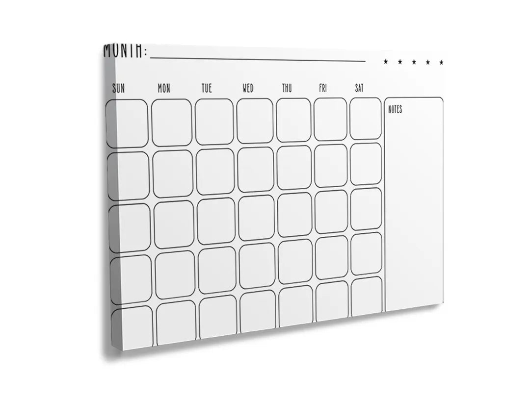 Kurkborden op canvas met minimalistische maandplanner met vakken – formaat 120 × 80 cm
