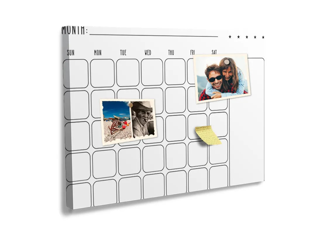 Kurkborden op canvas met minimalistische maandplanner met vakken – formaat 60 × 40 cm