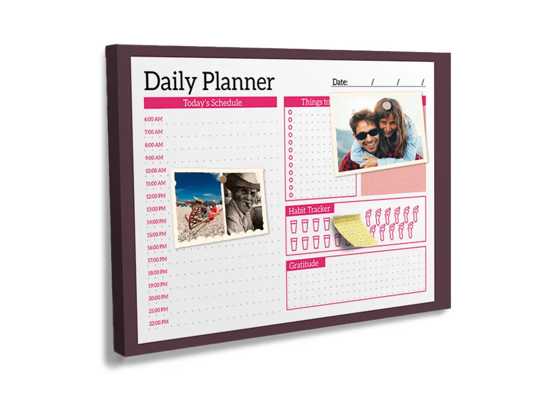 Kurkborden op canvas met roze dagelijkse planner – formaat 60 × 40 cm