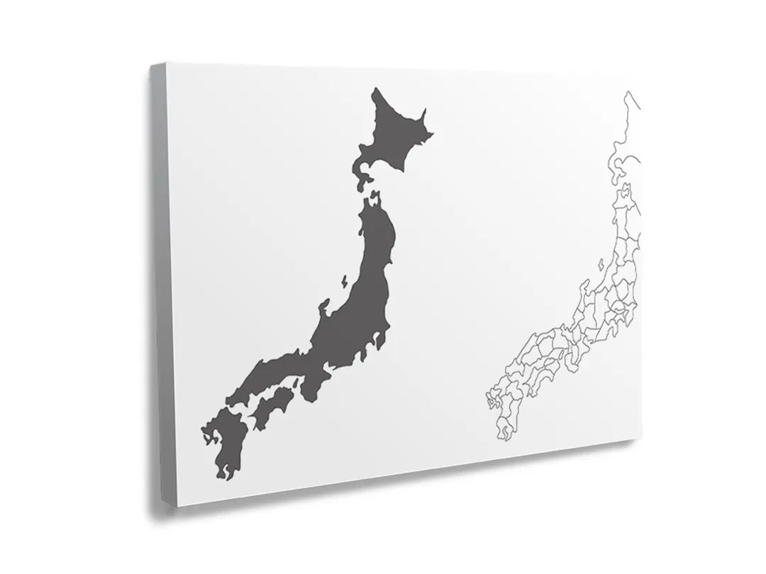 Kurkborden op canvas met kaart van japan in zwart-wit – formaat 120 × 80 cm