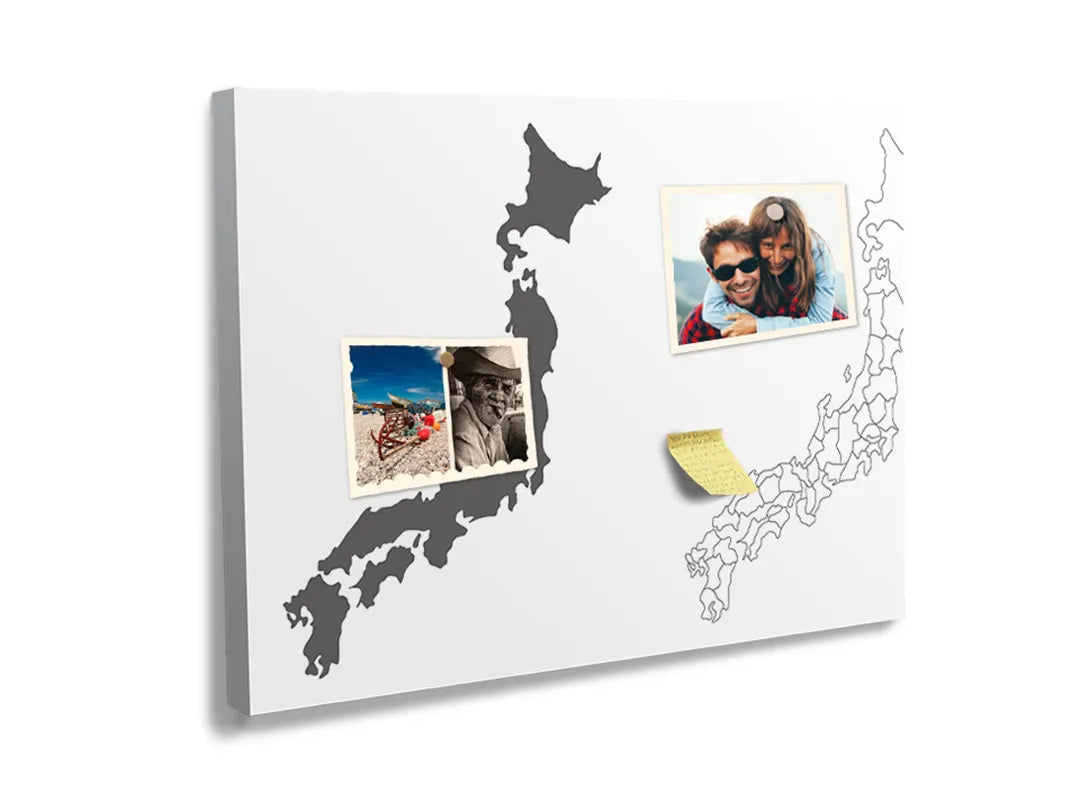 Kurkborden op canvas met kaart van japan in zwart-wit – formaat 60 × 40 cm