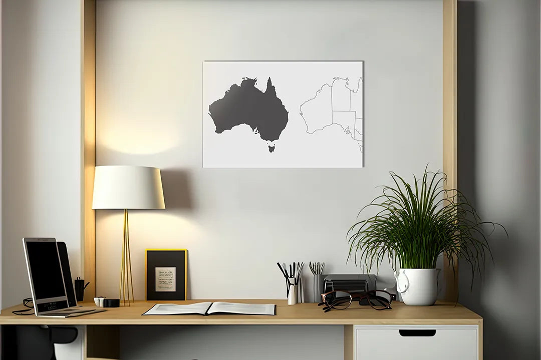 Kurkborden op canvas met kaart van australië in zwart-wit – formaat 140 × 100 cm