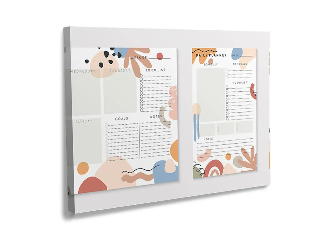 Kurkborden op canvas met pastel planner met abstracte vormen – formaat 120 × 80 cm
