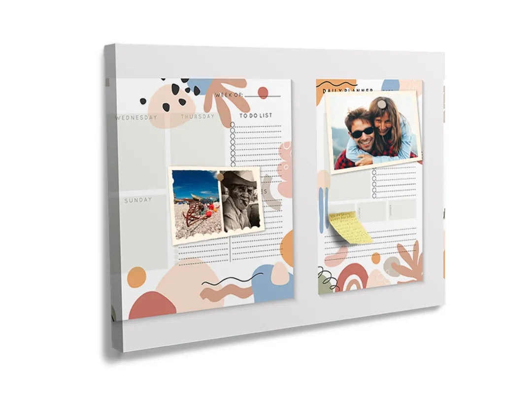 Kurkborden op canvas met pastel planner met abstracte vormen – formaat 60 × 40 cm