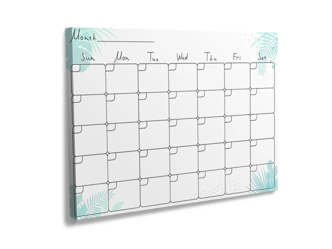 Kurkborden op canvas met mintgroene maandkalender – formaat 120 × 80 cm