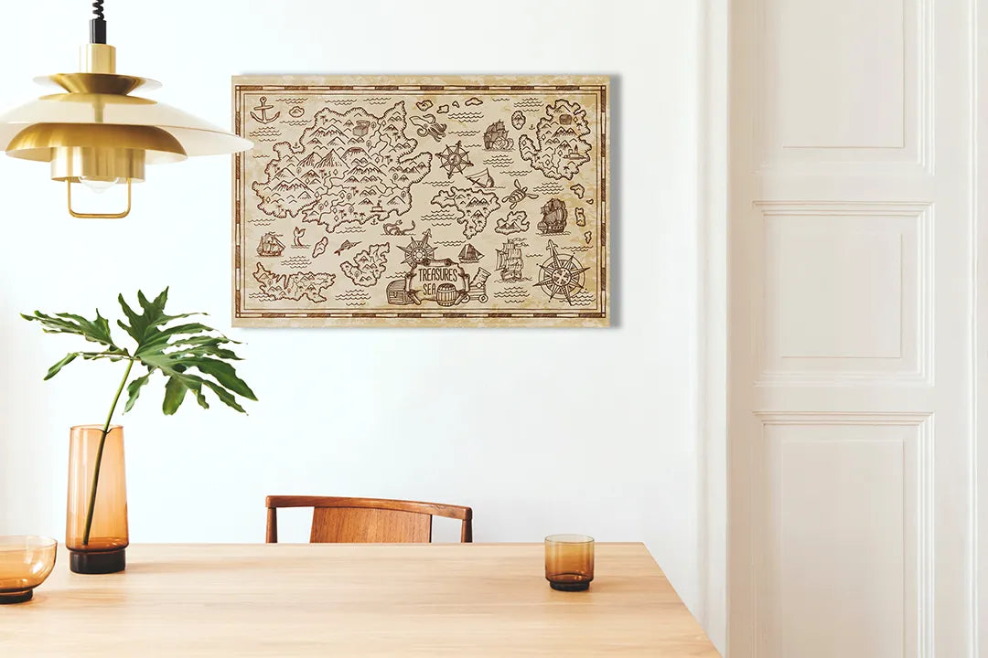 Kurkborden op canvas met vintage fantasiekaart met illustraties – formaat 100 × 70 cm