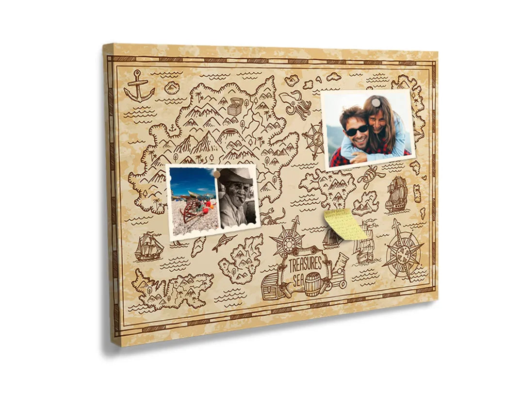 Kurkborden op canvas met vintage fantasiekaart met illustraties – formaat 60 × 40 cm