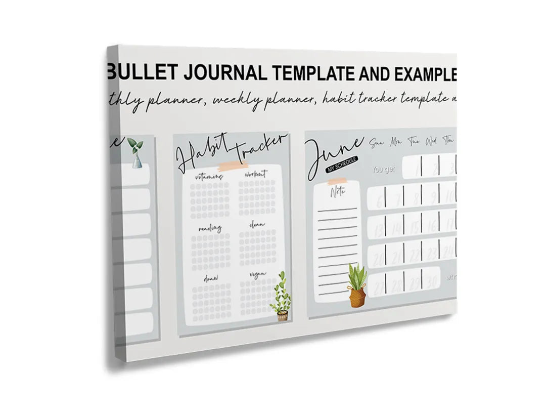 Kurkborden op canvas met bullet journal planner template – formaat 120 × 80 cm