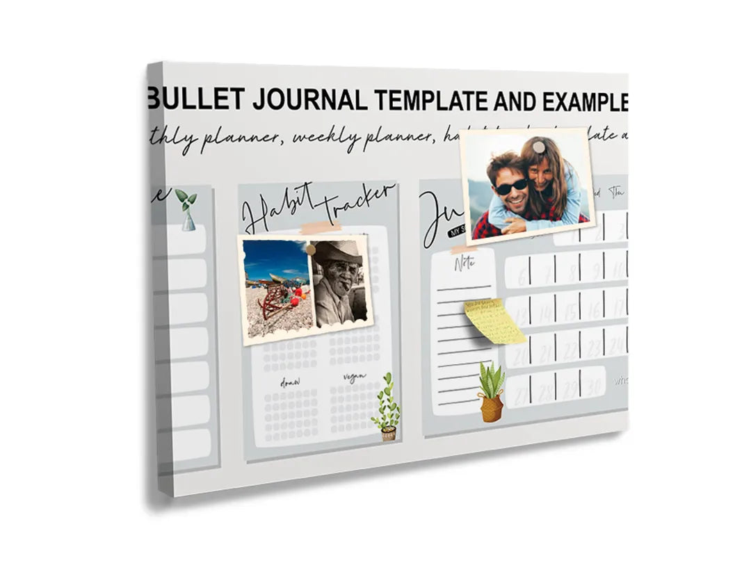 Kurkborden op canvas met bullet journal planner template – formaat 60 × 40 cm