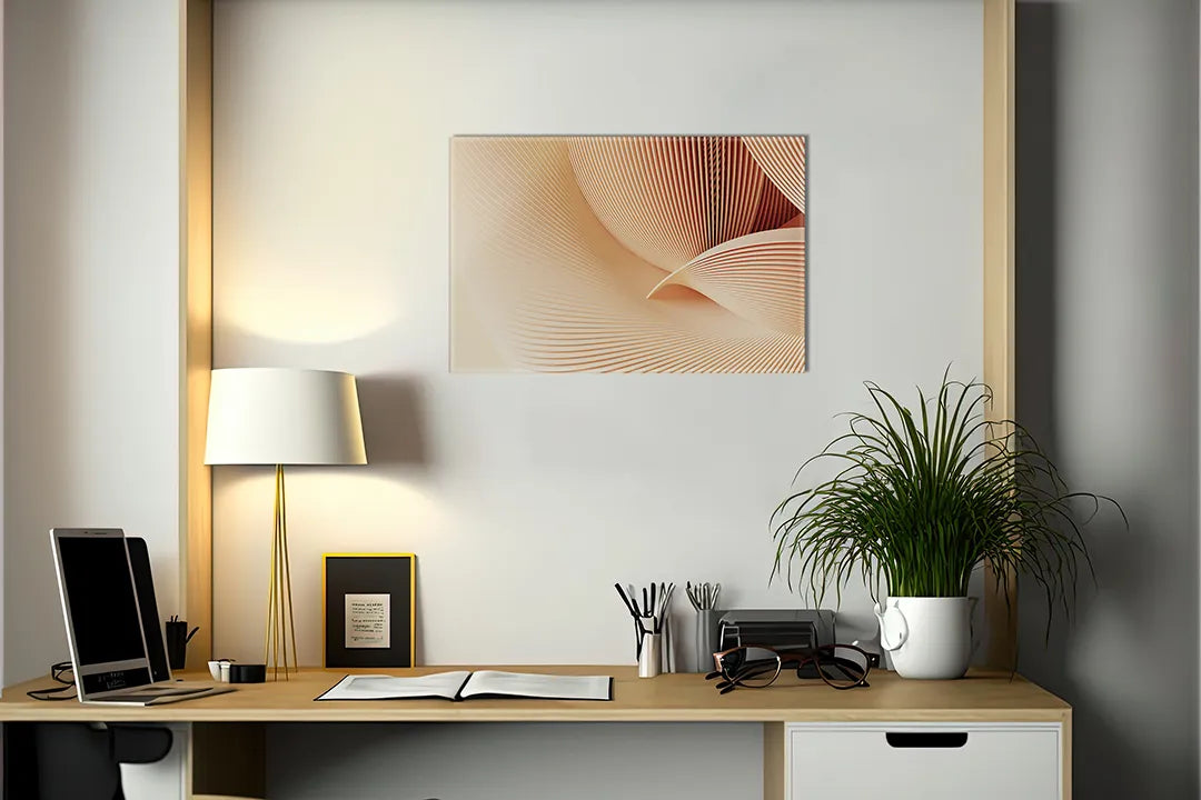 Kurkborden op canvas met beige golvend abstract patroon – formaat 140 × 100 cm