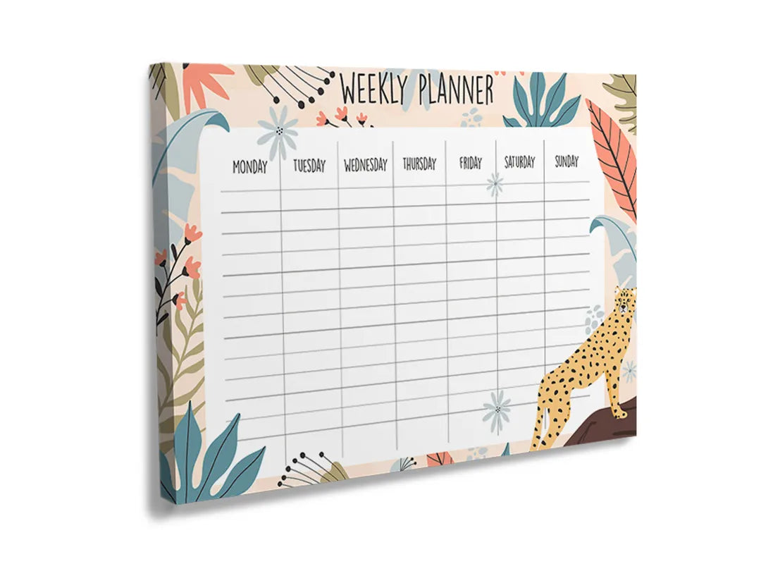 Kurkborden op canvas met safari weekplanner met giraffe – formaat 120 × 80 cm