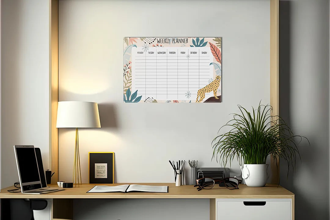 Kurkborden op canvas met safari weekplanner met giraffe – formaat 140 × 100 cm