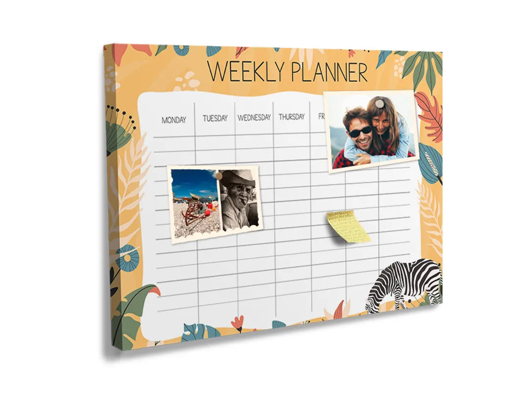 Kurkborden op canvas met jungle weekplanner met zebra – formaat 60 × 40 cm