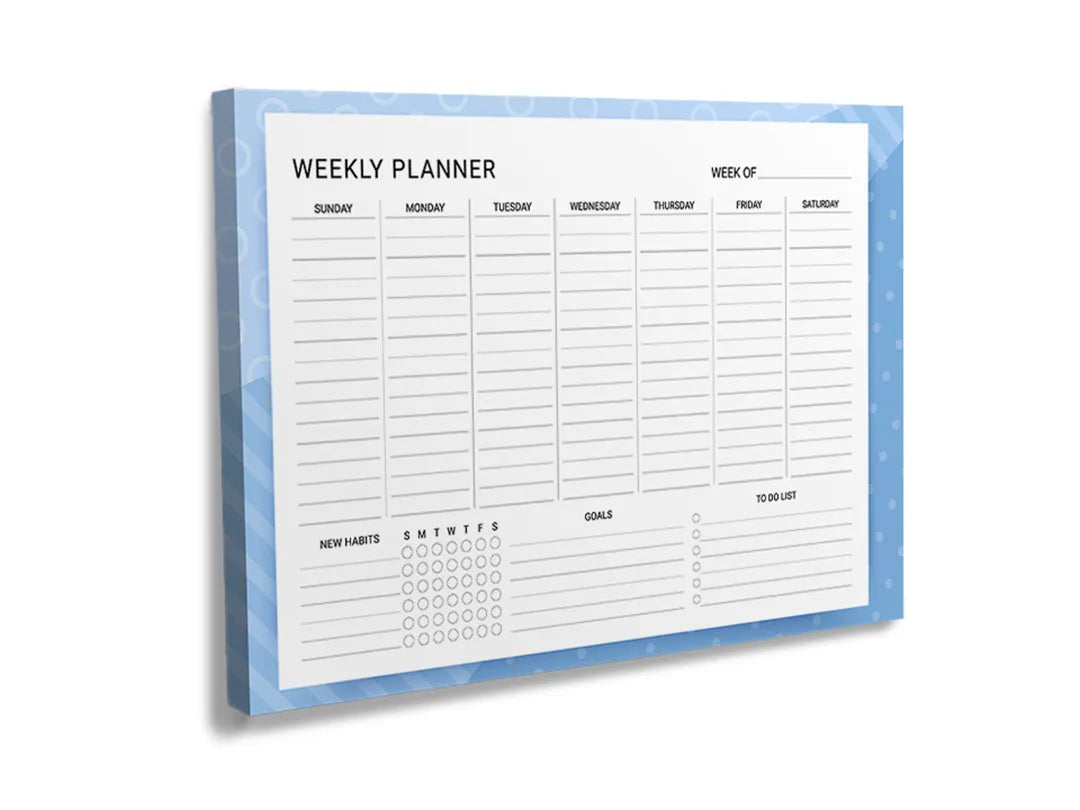 Kurkborden op canvas met blauwe minimalistische weekplanner – formaat 120 × 80 cm