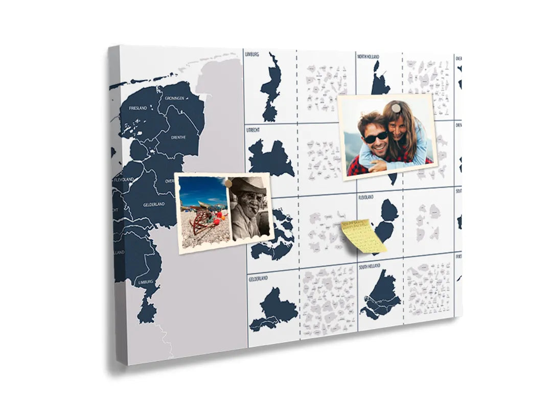 Kurkborden op canvas met kaart van nederland met provincies – formaat 60 × 40 cm