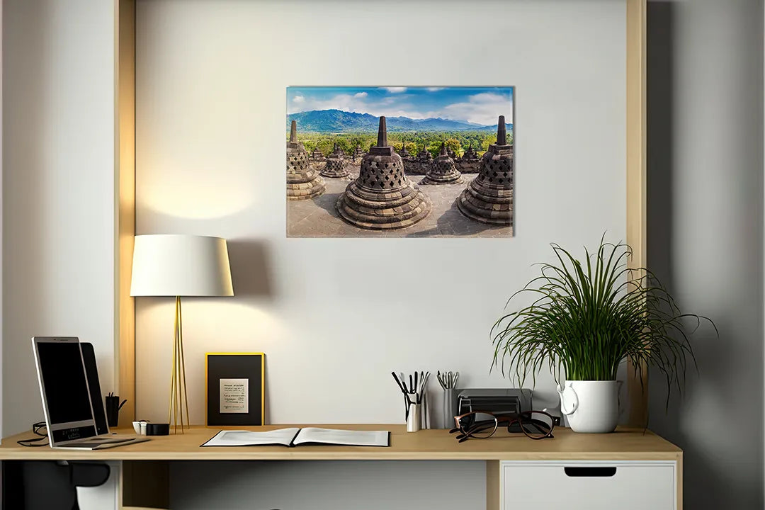 Kurkborden op canvas met boeddhistische tempel borobudur – formaat 140 × 100 cm