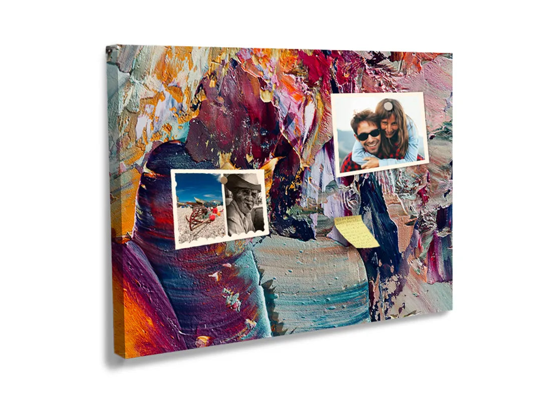 Kurkborden op canvas met kleurrijk abstract schilderij – formaat 60 × 40 cm