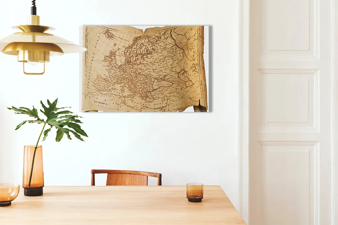 Kurkborden op canvas met antieke kaart van europa op perkament – formaat 100 × 70 cm