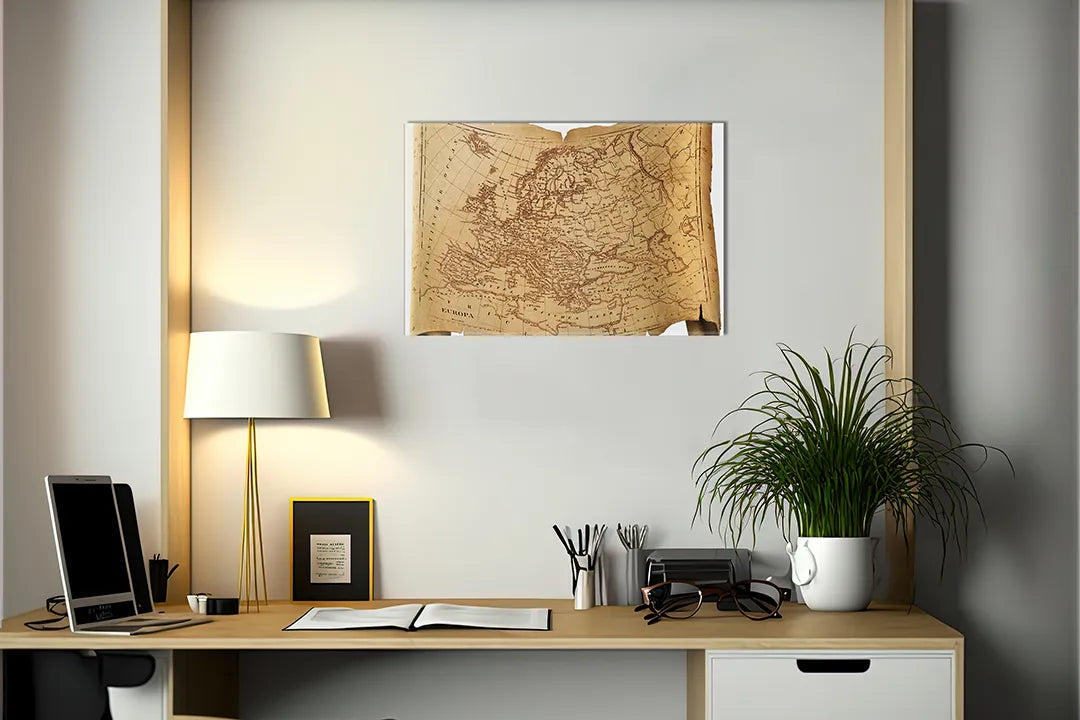 Kurkborden op canvas met antieke kaart van europa op perkament – formaat 140 × 100 cm