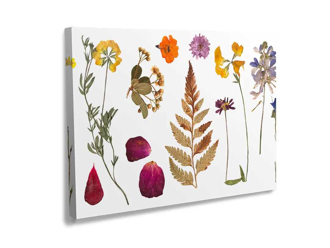 Kurkborden op canvas met botanische bladeren en bloemenillustratie – formaat 120 × 80 cm