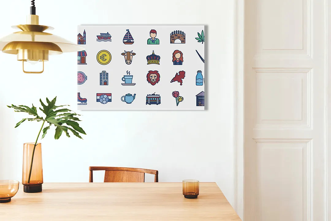Kurkborden op canvas met reisiconen en wereldsymbolen – formaat 100 × 70 cm