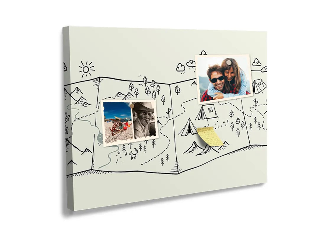Kurkborden op canvas met minimalistische berglandschap lijntekening – formaat 60 × 40 cm