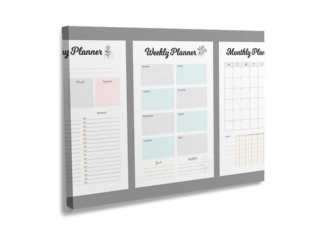 Kurkborden op canvas met driedelige week- en maandplanner – formaat 120 × 80 cm