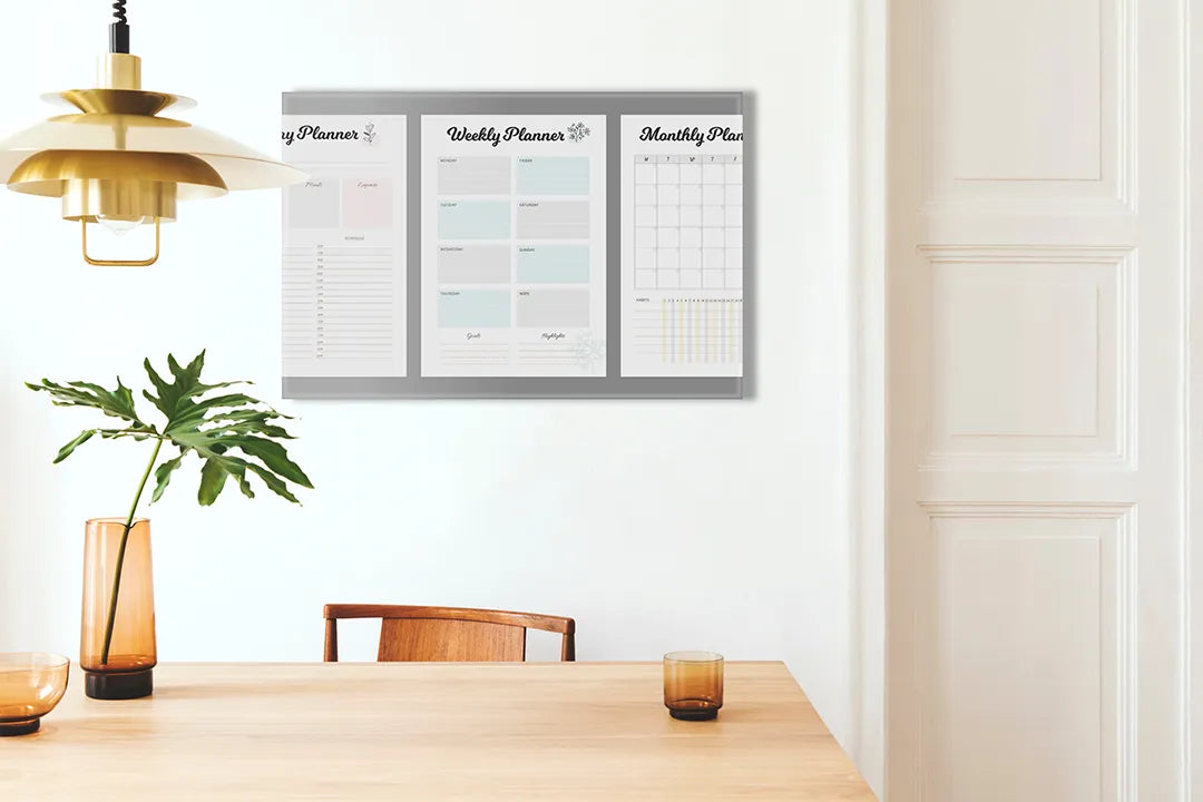 Kurkborden op canvas met driedelige week- en maandplanner – formaat 100 × 70 cm