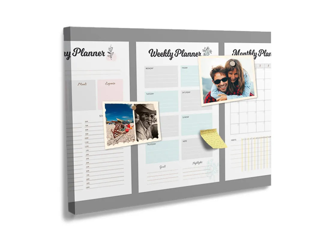 Kurkborden op canvas met driedelige week- en maandplanner – formaat 60 × 40 cm